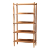Baxton Studio Lucera Bobbin Display Shelf - 5-Tier Open Frame Vertical Bookcase with Spindle Posts for Living Room or Ofice, Oak Brown